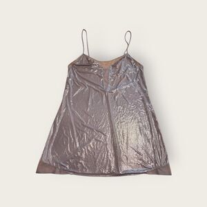 Early 2010s Victoria's Secret metallic silver mesh peekaboo mini slip dress